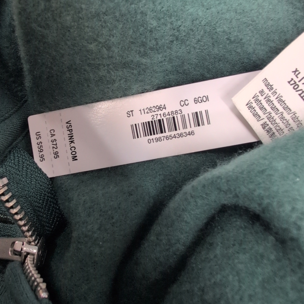 Victoria Secret PINK Campus Fleece Full Zip Hoodie XL Deep Forest - Picture 8 of 9